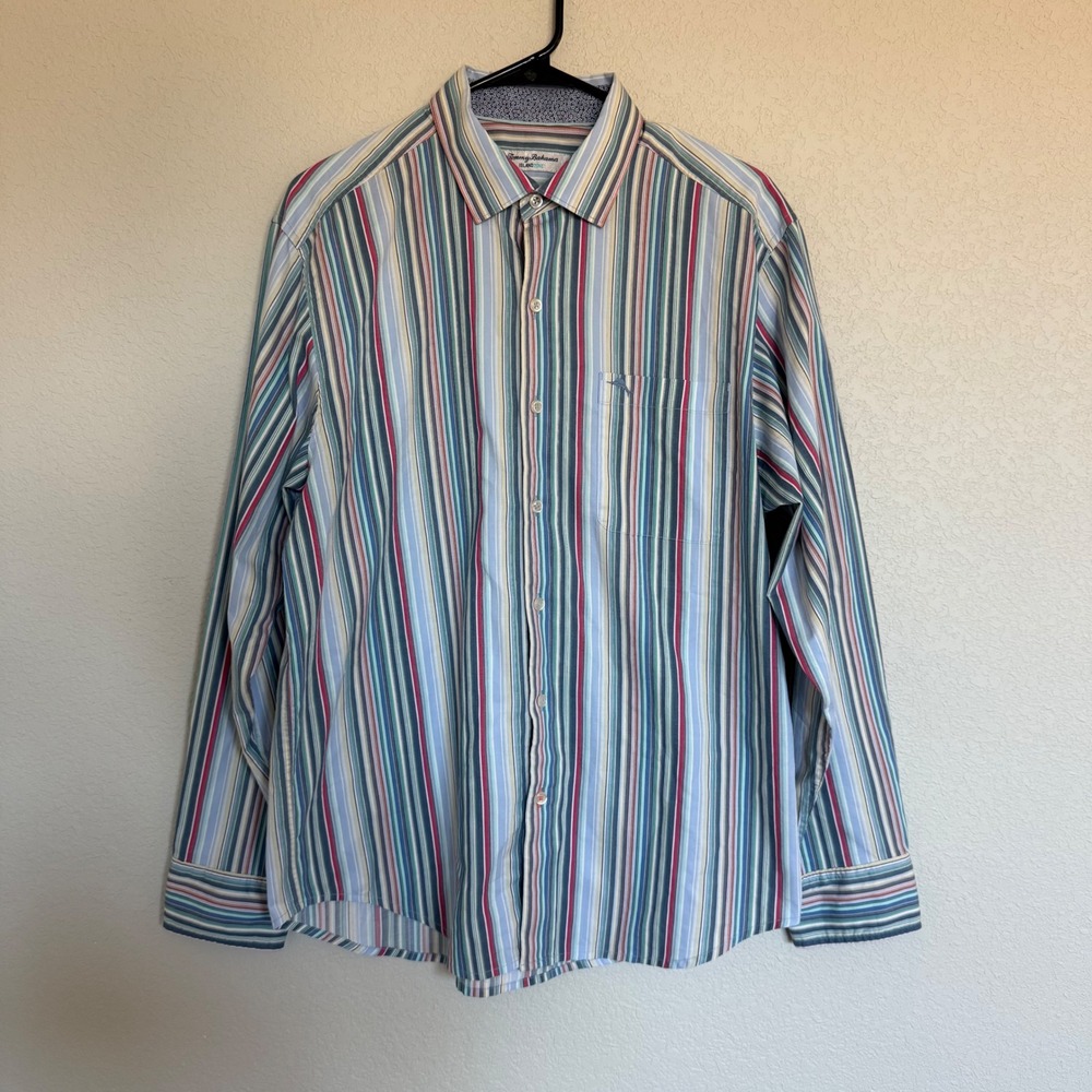 Tommy Bahama IslandZone Mens Medium Colorful Striped Long Sleeve Shirt Vacation